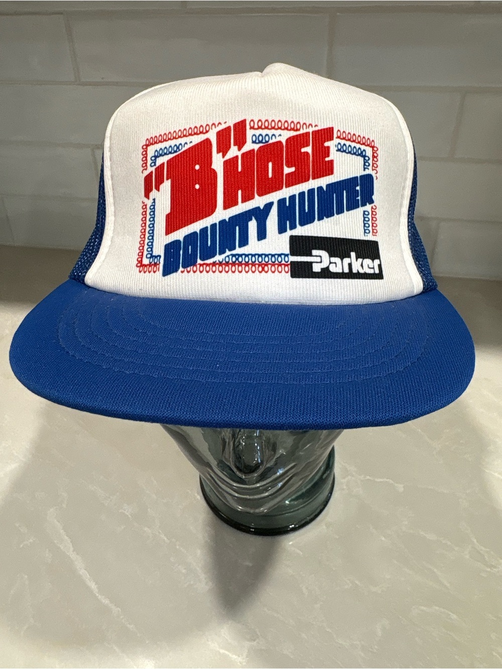Parker Blue and White B Hose Bounty Hunter Trucker Hat